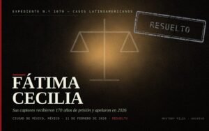 Portada del expediente de Fátima Cecilia: balanza, Ciudad de México, 11 de febrero de 2020 y condena de 170 años