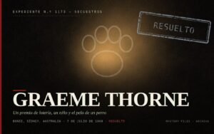 Portada del expediente de Graeme Thorne: un premio de lotería, un niño y el pelo de un perro