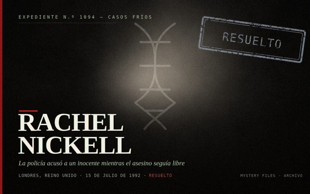 Portada del expediente de Rachel Nickell: asesinada en Wimbledon Common en 1992; Robert Napper admitió el crimen en 2008