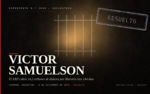 Portada del expediente de Victor Samuelson: barrotes, Campana (Argentina), 6 de diciembre de 1973 y rescate récord