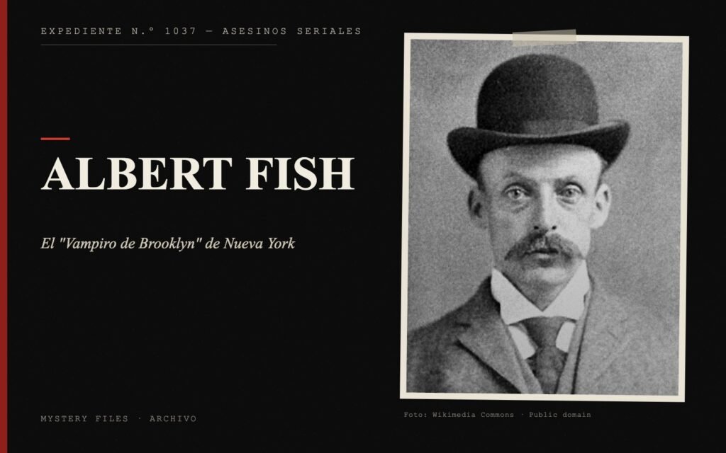Portada del expediente de Albert Fish con fotografía real: el "Vampiro de Brooklyn" de Nueva York