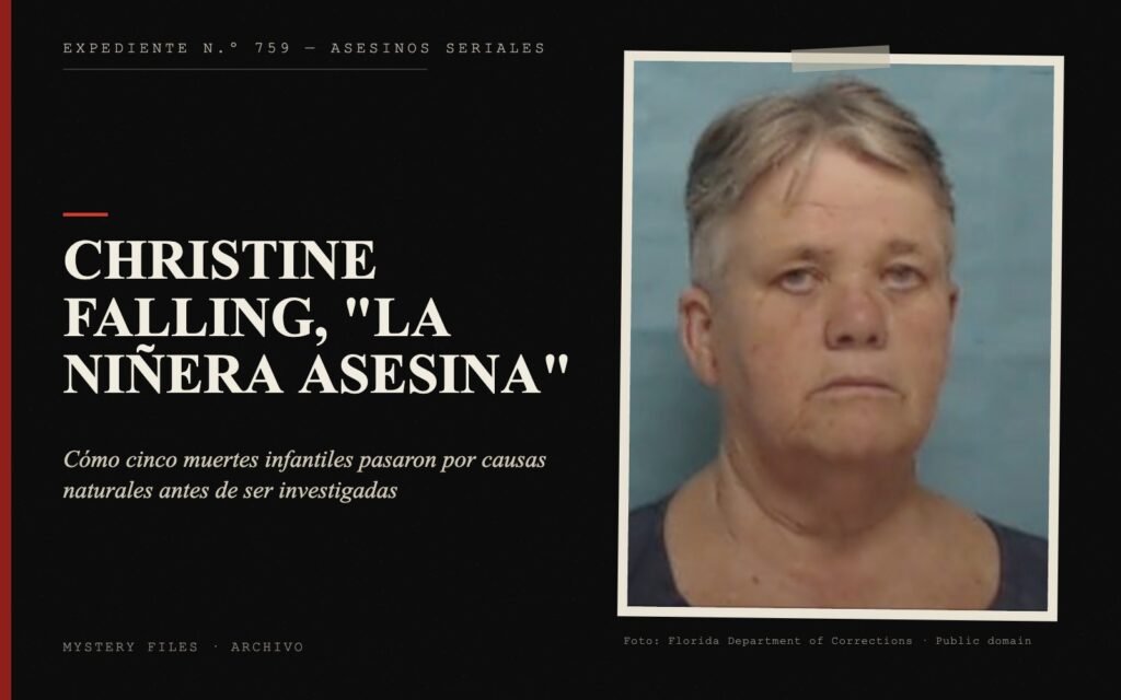 Portada del expediente de Christine Falling, "la niñera asesina" con fotografía: cómo cinco muertes infantiles pasaron por causas naturales antes de ser investigadas