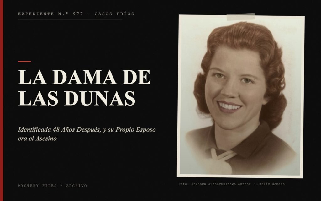 Portada del expediente de La Dama de las Dunas con fotografía: Identificada 48 Años Después, y su Propio Esposo era el Asesino