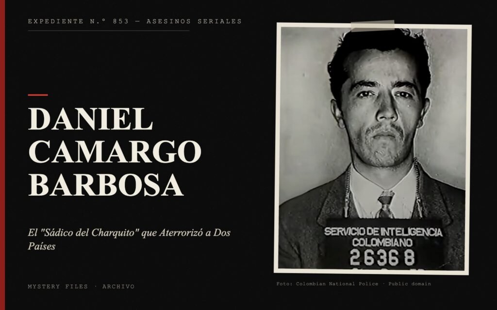 Portada del expediente de Daniel Camargo Barbosa con fotografía real: el "Sádico del Charquito" que Aterrorizó a Dos Países