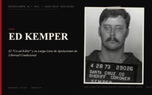 Portada del expediente de Ed Kemper con fotografía real: el "Co-ed Killer" y su Larga Lista de Apelaciones de Libertad Condicional