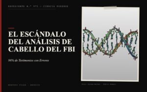 Portada del expediente de El Escándalo del Análisis de Cabello del FBI con fotografía: 96% de Testimonios con Errores