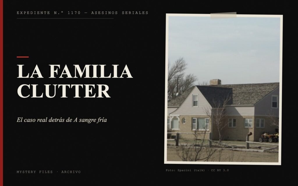 Portada del expediente de La familia Clutter con fotografía: el caso real detrás de A sangre fría