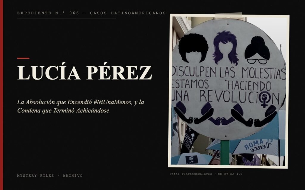 Portada del expediente de Lucía Pérez con fotografía: la Absolución que Encendió #NiUnaMenos, y la Condena que Terminó Achicándose