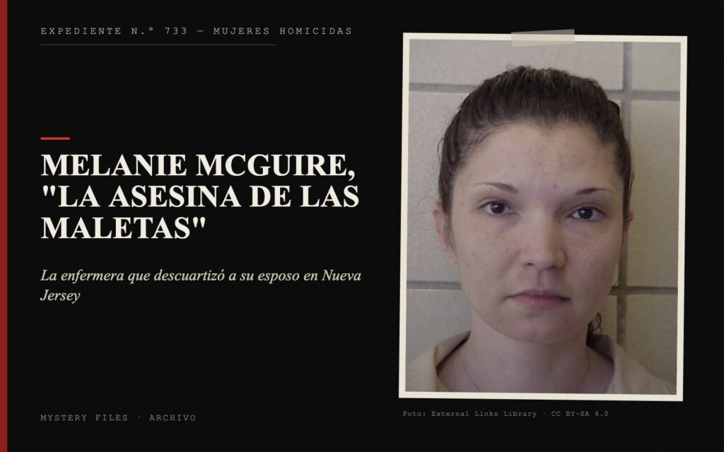 Portada del expediente de Melanie McGuire, "la Asesina de las Maletas" con fotografía: la enfermera que descuartizó a su esposo en Nueva Jersey