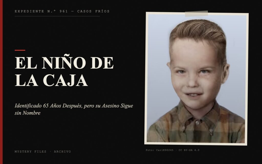 Portada del expediente de El Niño de la Caja con fotografía: Identificado 65 Años Después, pero su Asesino Sigue sin Nombre
