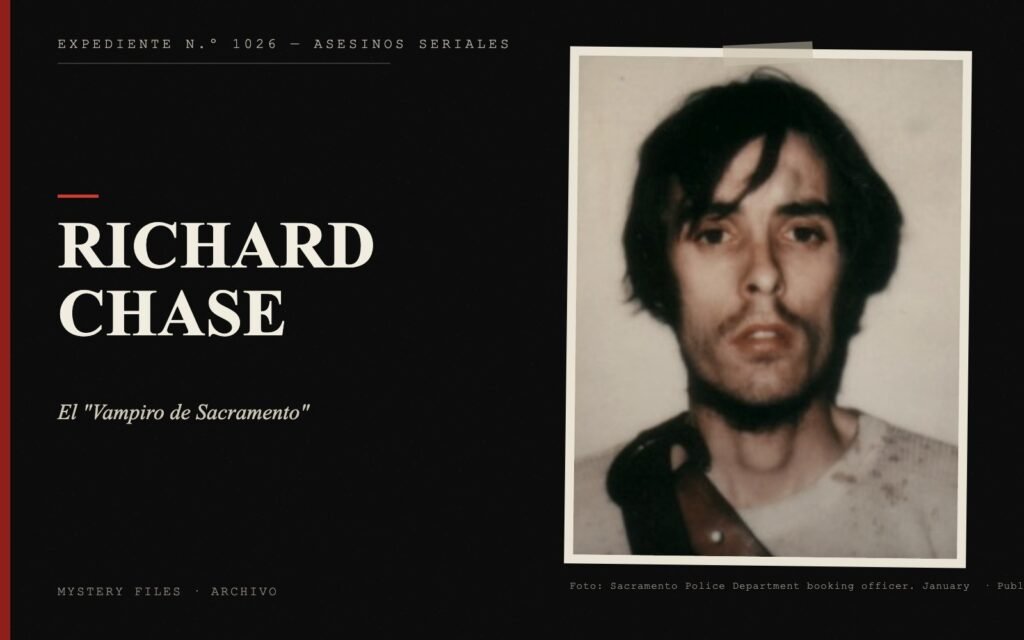 Portada del expediente de Richard Chase con fotografía real: el "Vampiro de Sacramento"